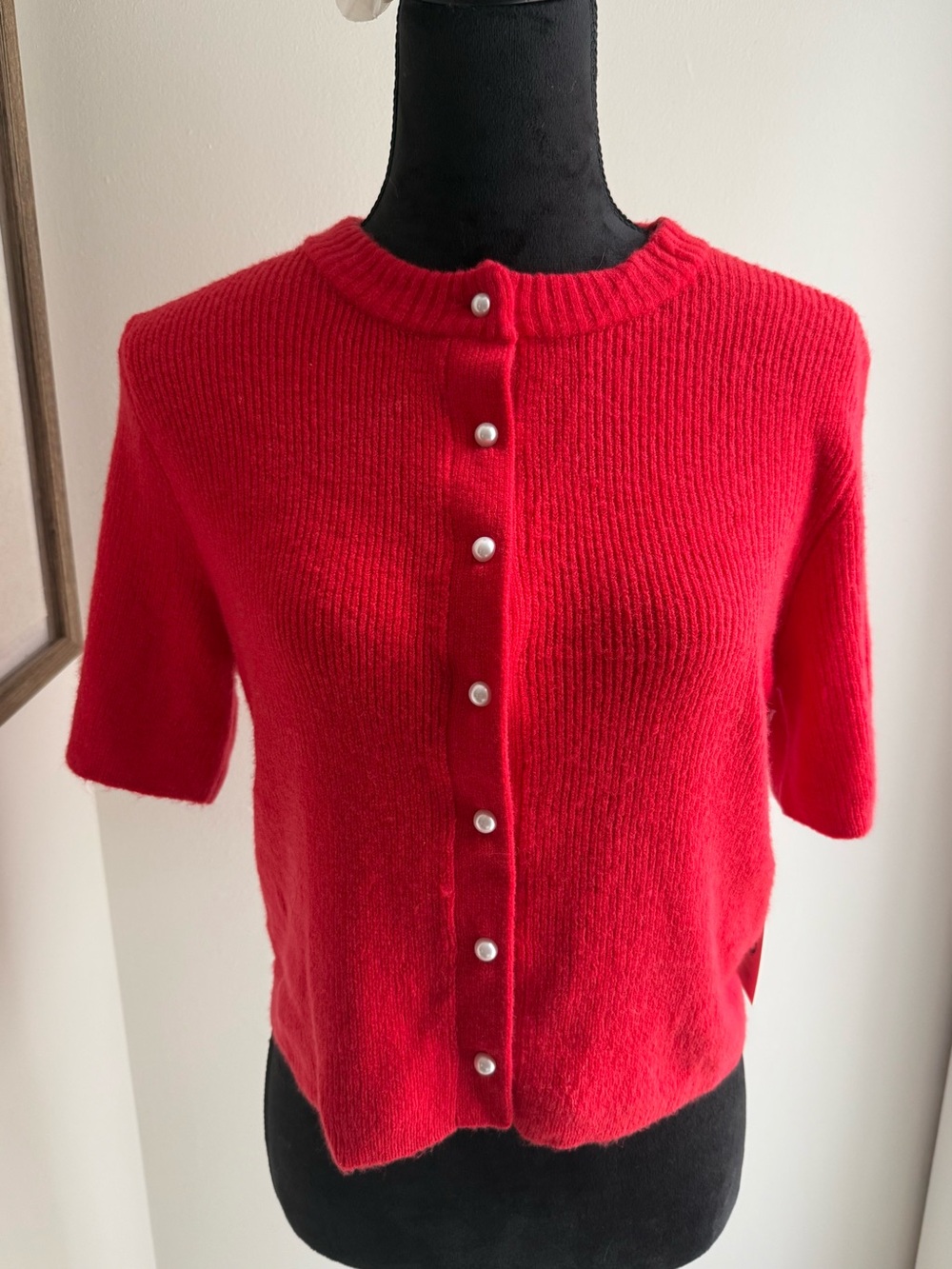 Abercrombie & Fitch Vibrant Red Short-Sleeve Pearl-Button Cardigan Sz S